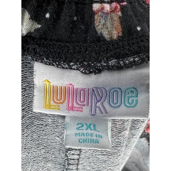 Lula Roe pull on sweatpants leggings size 2XL black pink floral and drawstring w - Picture 9 of 12